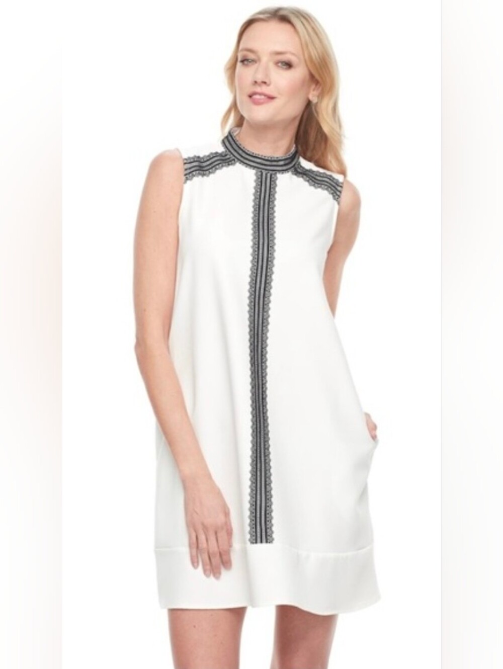 Rachel Roy white Sleeveless Loose Fit Dress Sleeveless with Black Trim Size L